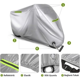 Resim Schwer Kawasaki Kle 650 Versys Reflektörlü Gri Branda,motosiklet Brandası,motor Branda Motor Örtüsü (Güvenlik Kilidi ve Bağlantı Tokalı) 