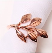 Resim Rogfer Galvanik Yaprak Şekli Peçete Toka Düğün Otel Peçete Yüzük Gül Altın 