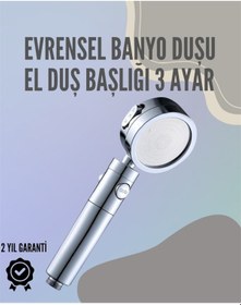 Resim Paslanmaz Çelik Çok Fonksiyonlu El Duş Başlığı 3 Modlu Püskürtme Seçeneği Gümüş 