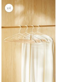 Resim Ocean Home Textile 4'lü Ahşap Destekli Omuz Formlu Beyaz Renk Kauçuk Kaplamalı Metal Giysi Askısı 21.5 X 42 X 0.5 Cm Beyaz 