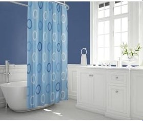 Resim Tropik Home Banyo Perdesi Mavi Geometrik Desen Yerli Üretim Duş Perdesi C-Halka Hediye 180x200cm Banyo Perdeleri 