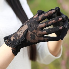Resim Yazlık Hafif Zarif Dantel Eldivenler, Nefes Alabilen Kısa Güneş Eldivenleri Şık Gelin Süs Eldivenleri 