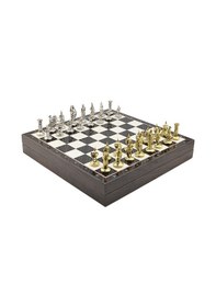 Resim Gifthome Orta Boy Metal Roma İmparatorluğu Satranç Takımı Parlak Ve Ceviz Desenli Sandıklı Mdf Tahtası 36x36x6 Cm. 