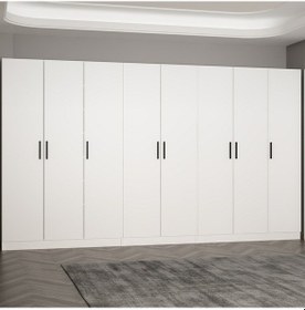 Resim Minar Kale 210 Cm 8 Kapaklı 4b Raf Portmanto Beyaz 