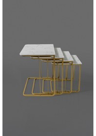 Resim Tekerleksiz Vegas Zigon Sehpa 4 Lü - Gold - Mermer 