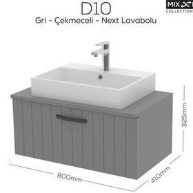 Resim D10 Next Lavabo Dolabı Çekmeceli 80 Cm Gri Lake Beyaz 