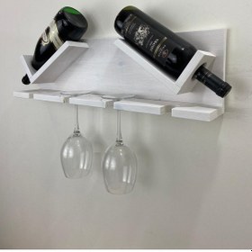 Resim Ahşap Şaraplık ve Kadeh Standı Beyaz 