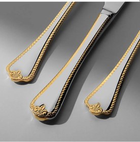 Resim Nehir Fulya Altın Sade 12 Kişilik 89 Parça Deri Kutulu Çatal Kaşık Bıçak Takımı Altın - Gümüş 