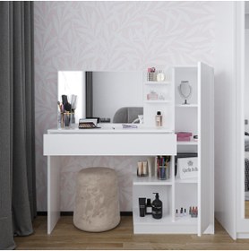 Resim Decomob Florissa Makyaj Masası 1 Çekmeceli, Dolaplı, Aynalı Beyaz 