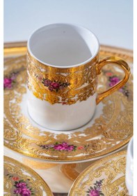 Resim Acar Maxine 24k Altın Detaylı 6 Kişilik Porselen Kahve Fincan Takımı - 90 Ml Renkli 