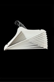 Resim Ahşap Görünümlü Plastik Askı, Elbise Askısı, Kıyafet Askısı, 10 Adet, 44 Cm Beyaz 