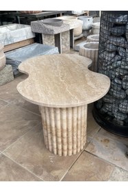 Resim Polen Stone Traverten Sehpa - Masa Bambu Model Ayaklı 