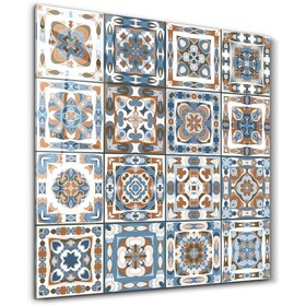 Resim Kahverengi-Mavi İtalyan Seramik Karo Koleksiyonu | Cam Duvar Tablosu - M (60 x 60 cm) 