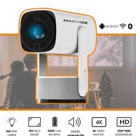 Resim KairTech Taşınabilir Powerbankli 4k Destekli 1080p Android Sistemli Sinema Projeksiyon Cihazı 