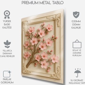 Resim Kiraz Çiçeği, Sakura Rölyef 3D - Metal Tablo - XL (40x60) / 2 Parça / 0.50 mm / Mıknatıslı Kurulum 