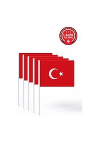 Resim Sopalı Türk Bayrağı 20x30 Cm 50 Adet 1.kalite Alpaka Kumaş 