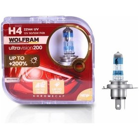 Resim Wolfram 22144 Uv H4 Halojen Ampul Ultra Vision +%200 Fazla +%20 Beyaz Işık 12v 60/55w 