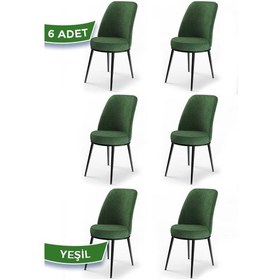 Resim Canisa Dexa Serisi, Üst Kalite Mutfak Sandalyesi, 6 Adet Haki Yeşil Sandalye, Metal Siyah Iskeletli Haki 