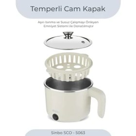 Resim SCO-5043 Çok Fonksiyonlu Buharlı Pişirici – 1 Litre Kapasite, Paslanmaz Gizli Rezistans, Temperli Cam Kapak 