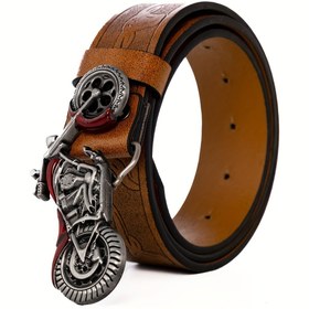 Resim Erkekler için Retro Desen Tokalı Kemer, PU Deri Erkek Kemer, Kırmızı Motosiklet Moda Tokalı Kemer, Hediye için İdeal Seçim 