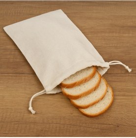 Resim Ham Bez Ekmek Saklama Torbası 30x35 Cm Nefes Alabilir Ham Kumaş, Ağzı Büzgülü Bej 