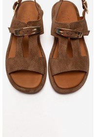 Resim Luvishoes Auren Taba Süet Hakiki Deri Tokalı Kadın Sandalet 