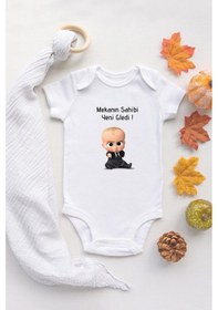 Resim Tuğba Baby Özel Tasarım Patron Bebek Mekanın Sahibi Yeni Geldi Yazılı Bebek Body Beyaz Badi Zıbın Beyaz 