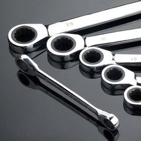 Resim Profesyonel Çift Başlıklı Halka Cırcır Anahtar Seti, Araba Tamiri için Taşınabilir Metal Anahtar, Krom Vanadyum Çelik, Korozyona Karşı Yüzey - Çoklu Boyutlar (8-9mm'den 24-27mm'ye) 