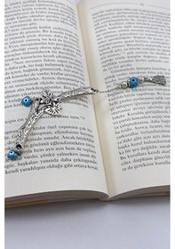 Resim El Yapımı Cam Nazar Boncuğu Metal Yapraklı Dal Kitap Ayracı, Hedi 