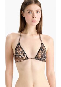 Resim Defacto Love Regular Fit Leopar Desenli Üçgen Bikini Üstü-fall İn Lo E3895ax25smbk81 Siyah 