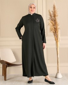 Resim Kadın Buyuk Beden Kislik Tesettur Pardesu Tam Boy - Haki / 50 