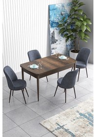 Resim Canisa Han Serisi 70x114 Açılabilir Mdf Mutfak Masası Takımı Barok Desen Masa 4 Füme Sandalye Masa Barok Sandalyeler Füme 