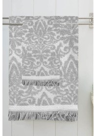 Resim Mira Home Saçaklı Lüks Banyo Havlu Takımı %100 Pamuk Lalezar Gri 