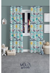 Resim Kağıt Gemi Desenli Fon Perde Çocuk Ve Bebek Odası Süet Baskılı Ekstrafor Büzgü 2 Kanat Prd-57 Çok Renkli 