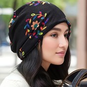 Resim Kadınlar İçin Bohem Çiçek Desenli Kış Şapkası - Hafif Esnek Kenarsız Bere, Dış Mekan Sporları ve Soğuk Hava için, Elde Yıkama, Sonbahar/Kış Aksesuarları, Kadın Kışlık Şapkalar, Soğuk Hava Ekipmanı, Şık Baş Giyim, Dayanıklı Yapım, Mevsimsel Moda, Bol Kesim, Yumuşak Kumaş, Sıcacık Başlık, Moda Tutkunlarına Özel 