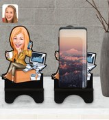 Resim Bk Gift Kişiye Özel Kadın Muhasebeci Karikatürlü Ahşap Biblo Telefon Standı-1 