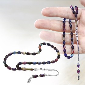 Resim Tesbihname Ateş Kehribar Tesbih - 925 Ayar Gümüş Püsküllü - Mini Boy - Bonibon - Arpa Kesim Çok Renkli 