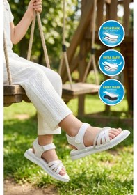 Resim Cool Beyaz Yumuşak Taban Hafif Cırtlı Kız Çocuk Sandalet Maya F 
