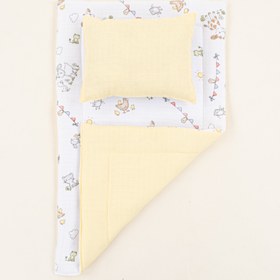 Resim Alt Açma Matı ve Yastık - Çift Taraflı - Sarı Muslin - Çiftlik Hayvanları 