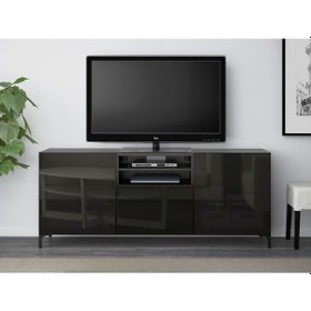 Resim Tv Sehpası, Venge-parlak Cila-siyah-füme Cam, 180x40x74 Cm, Selsvıken/glassvık, Fren Raylı Gri 