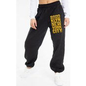 Resim Unisex Mevsimlik Kumaş Elastik Bel Baskılı Joggers Pantolon Eşofman Altı Siyah 