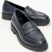 Resim Pline Laci Cilt Hakiki Deri Kadın Loafer Ayakkabı Lacivert 