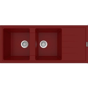 Resim Polex Cristalüx Granit Evye P-X116 Bordo 2 Hazneli Tezgah Altı Ve Tezgah Üstü Mutfak Evyesi 116.5x50.8 CM 