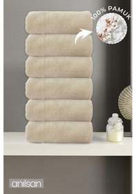 Resim 6'lı Bej El Havlusu - 50x90 Cm, 225 Gr, %100 Pamuk, Spa Ve Otel Havlusu, Günlük Kullanıma Uygun Bej 