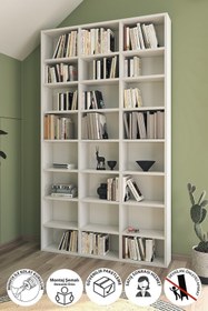 Resim Bofigo Çok Raflı Kitaplık Kütüphane Hareketli Raflı Dekoratif Kitaplık Geniş Kitaplık Beyaz 