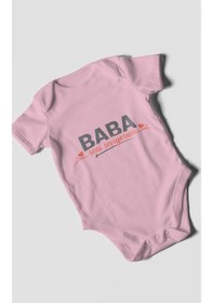 Resim Morivokids Baba, Seni Seviyorum Kısa Kollu Bebek Body %100 Pamuk Koyu Pembe 