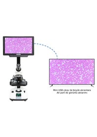 Resim Ece Opto-edu Dijital Mikroskop Isıtıcılı Tabla Sperm Ve Kan Görüntülemeye Özel Veteriner Mikroskobu Kameralı 9" Lcd Ekran 