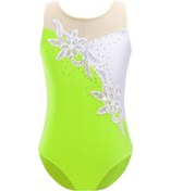 Resim Floresan Sarı Çocuk Kız Jimnastik Leotard Dans Bale Parlak Taklidi Kolsuz Tulum Artistik Patinaj Kostüm Performansı Sarı 