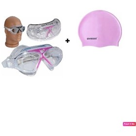 Resim Avessa 8170 Unisex Yetişkin Yüzücü Deniz Gözlüğü + Silikon Bone Pembe 