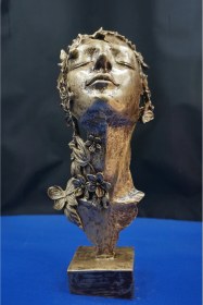 Resim Dekoratif Çiçekli Kadın Heykel Biblo Ev Dekor & Hediyelik Aksesuar 32 Cm Altın 